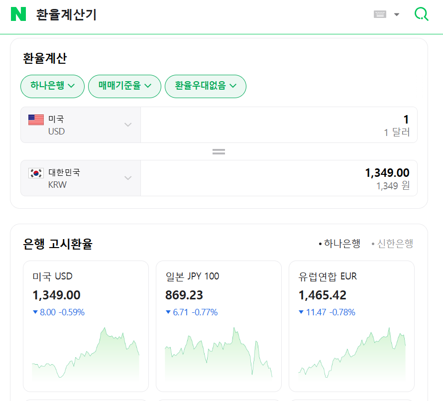 네이버 환율계산기 사용 방법